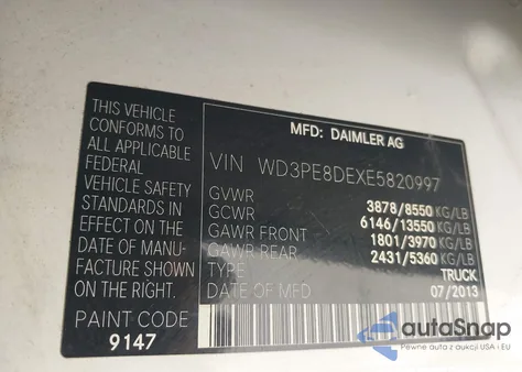 2014 Mercedes-Benz Sprinter 2500 High Roof from USA, damaged, VIN WD3PE8DEXE5820997